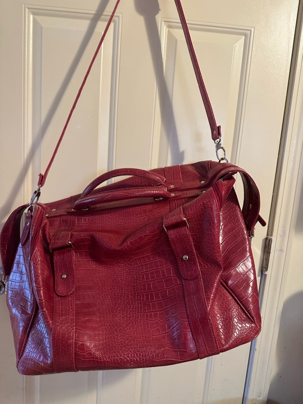 Stylish Croc-Embossed Women's Shoulder Bag in Deep Red made by Bath & Body Works